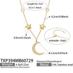 color: TXP394-Stars & Moon Zircon Gold Necklace -42+5cm