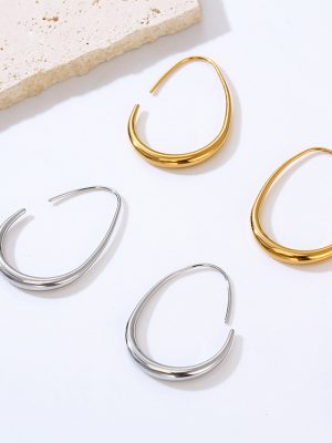 Egg Type Stainless Steel Ear Hanging Women's Generous Earrings Ins Cold Ear Rings