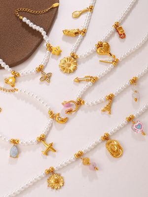 Light Luxury Diverse DIY Pendant White Pearl Bracelet Necklace Stainless Steel Age-Reducing Sweet Girl Suit