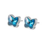 color: Blue Color Stone Steel Color Stud Earrings