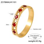 color: Z378-Snap Clasp Red Glass Zircon Bangle