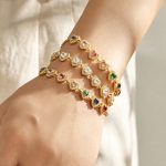 Stainless Steel Inlaid Heart-Shaped Zircon Drawable Button Bracelet Female Simple Bracelet