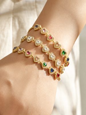 Stainless Steel Inlaid Heart-Shaped Zircon Drawable Button Bracelet Female Simple Bracelet
