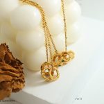 OL Stainless Steel Pendant Inlaid Zircon Personal Accessories All-Match Three-Ring Buckle Necklace for Women