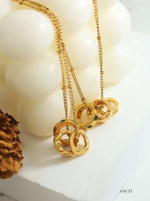 OL Stainless Steel Pendant Inlaid Zircon Personal Accessories All-Match Three-Ring Buckle Necklace for Women