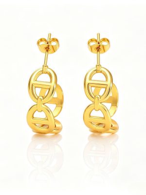 Vintage stripe ear clip, gold-colored pig nose stainless steel earrings, light luxury high-end designed ear accessories.
