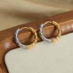 New Premium Design Simple Stainless Steel Gold Plated Dual-Color Patchwork round Earrings Personality Ornament Women