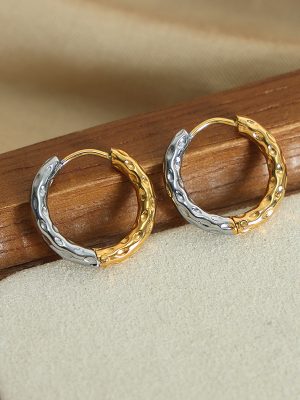 New Premium Design Simple Stainless Steel Gold Plated Dual-Color Patchwork round Earrings Personality Ornament Women