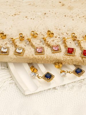 Retro Affordable Luxury Inlaid Zircon Square Stud Earrings Women's Simple Advanced Earring Ornament