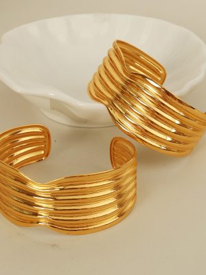 Geometric Design Simple Bracelet Opening Bracelet Stainless Steel Wavy Fine Jewelry