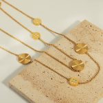 Mid-Ancient New Versatile Design Stainless Steel Gold-Plated Diamond round Buckle Pendant Sweater Chain Necklace Ornament