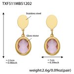 color: TXF511-Pink Color Faceted Stone Gold Earrings