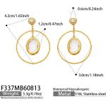 color: F337-White Glass Stone Gold Earrings