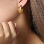 color: F1007-White Rhinestone Gold Earrings