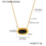 color: P077-Black Agate Pendant Necklace 40+5cm