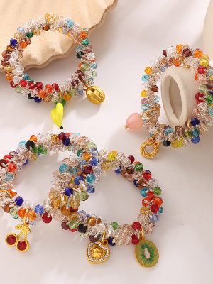New Sweet Dopamine Color Crystal DIY Peach Pineapple Pendant Hair Ring Headdress Women
