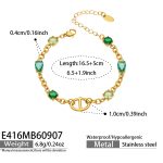 color: E416-Green Zircon Gold Box Link Bracelet -16.5+5cm