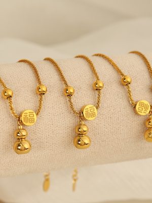 New Chinese Style Fu Character Gourd Gold Stainless Steel Bracelet Retro Light Luxury Advanced Bracelet Temperament Wild Bracelet