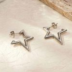 color: Statement Five-pointed Star Stud Earrings Steel Color MS-595