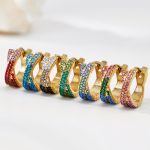 Stainless Steel Colorful Crystals Ear Clip Plated 18K Real Gold X Ear Ring Non-Fading Advanced
