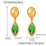 color: TXF280-Gold Green Glass Stone Earrings