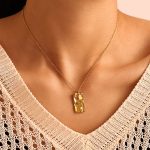 Square Plate Colorful Zircon Pendant Double Layer Necklace Women's Design Stainless Steel Gold Plated Colorfast Ornament