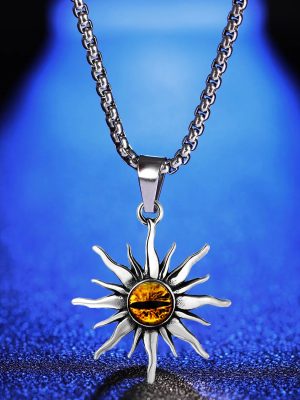 Design Stainless Steel Necklace Female SUNFLOWER Eye Pendant Clavicle Chain Sweater Chain Ornament