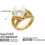 color: A075-Imitation Pearl Gold Ring / size: US 7