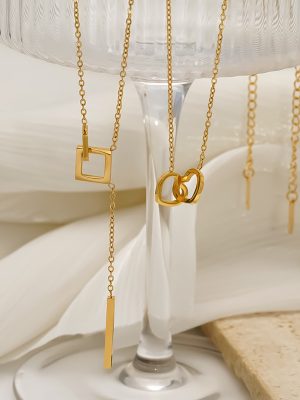 Stainless Steel Heart-Shaped Buckle 18K Gold Necklace Women's Light Luxury Advanced Double Ring Heart-Shaped Pendant Clavicle Chain