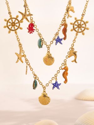 Ocean Vacation Dripping Starfish Shell Seahorse Clavicle Necklace More than Stainless Steel Pendant Accessories