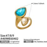 color: A469-Gold Blue Glass Stone Ring / size: US 7