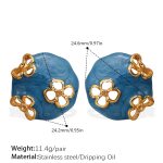 color: EH793BEG Blue Enamel Gold Earrings