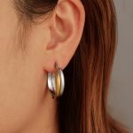 Spherical round 18K Gold Plating Two-Tone Women's Stainless Steel Earrings Simple Earrings