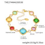 color: TXE274-Gold Mixed Colors Glass Stone Bracelet 16+5cm