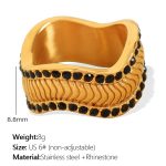 color: JZ19 US Size 6# Black Rhinestone Gold Ring
