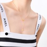 color: P315-Gold Star & Moon Necklace 48cm