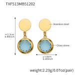 color: TXF513-Lake Blue Faceted Stone Gold Earrings