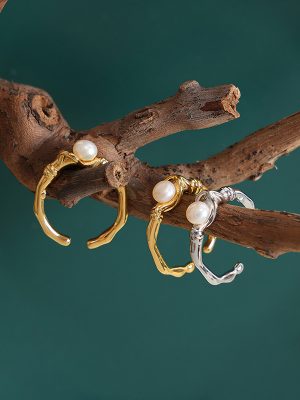Dongdaemun Irregular Metal Inlaid Natural Freshwater Pearl Ring Cold Opening Ornament