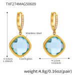color: TXF274-Gold Pale Blue Glass Stone Earrings