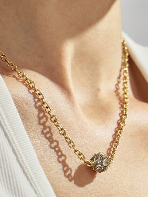Sphere Color Zircon Stainless Steel 18K Gold Plating Minimalist Geometric Light Luxury Bracelet and Necklace Set