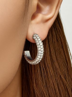 C- Shaped Stainless Steel Inlaid Zircon Earrings All-Match Earrings for Women Entry Lux