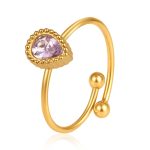 color: Drop Zircon Ring Pink Zircon / size: Open Adjustable