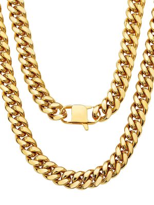 Stainless Steel Cuban Link Chain Necklace 18K Gold Plated Thick Chain Men's Hip Hop Grinding round Clavicle Chain