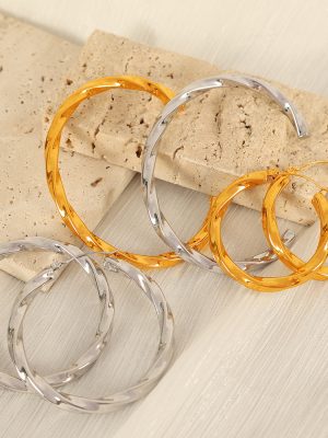 High Profile Retro Twist Ear Ring Metal Open-Ended Bracelet Stainless Steel Earrings for Women