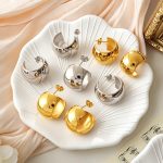 Simple Glossy Wide Surface C- Shaped Earrings Stainless Steel 18K Gold Plating Advanced Semicircle Design Earrings