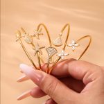 Ocean Series 5A Zircon Small Fish Starfish Bracelet Light Luxury Open Stainless Steel 18K Gold Plating Bracelet