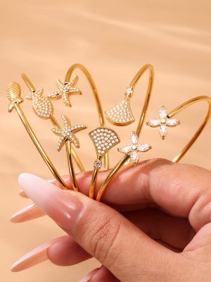 Ocean Series 5A Zircon Small Fish Starfish Bracelet Light Luxury Open Stainless Steel 18K Gold Plating Bracelet