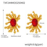 color: TXF244-Red Zircon Flower Core Earrings