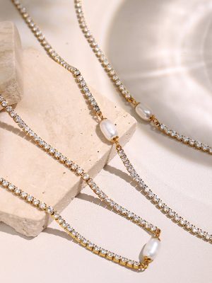 Simple Necklace Advanced Pearl Rhinestone Bracelet Baroque Full Diamond Heavy Industry Ornament Set