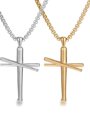 Baseball Nail Geometric Cross Necklace Stainless Steel Vintage Pendant Ornaments